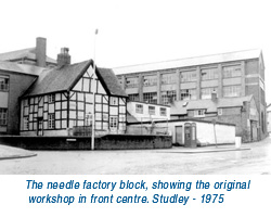 The needle factory block, showing the original workshop in front centre. Studley - 1975 